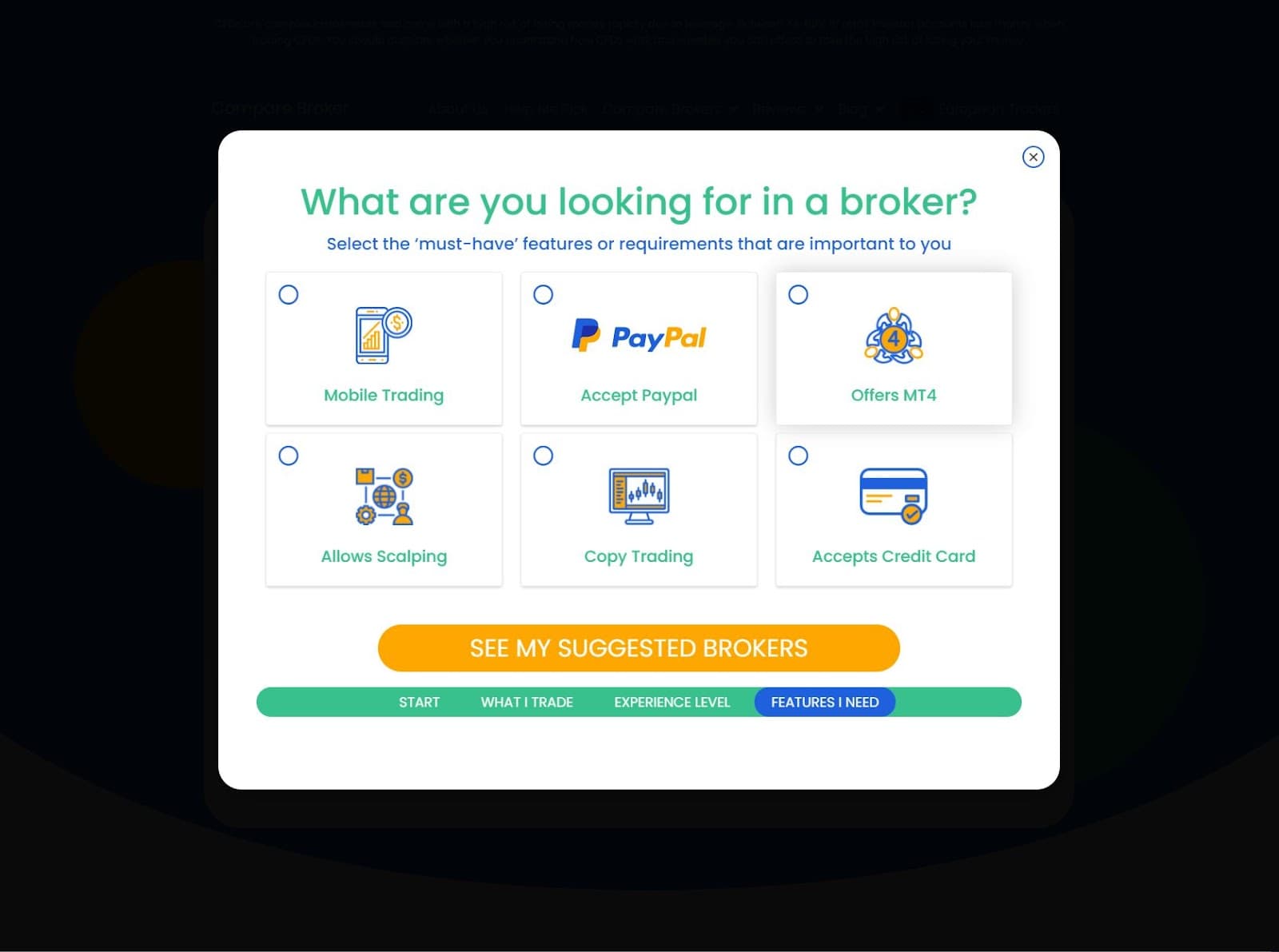 Compare broker select features page